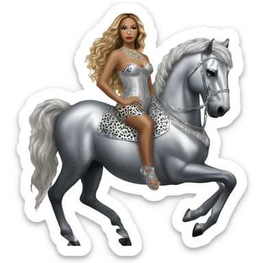 beyonce wearing silver crystal leopard sitting on silver horse renaissance album cover sticker