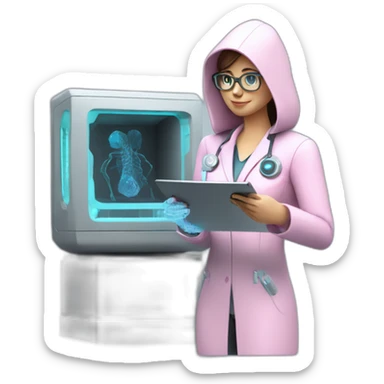 Futuristic-Biomedical-Engineer-studying-hologram-3d-model-of-breast sticker