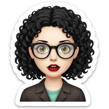 Faz uma zombie feminina de cabelo preto cacheado bonito e óculos de grau preto  sticker