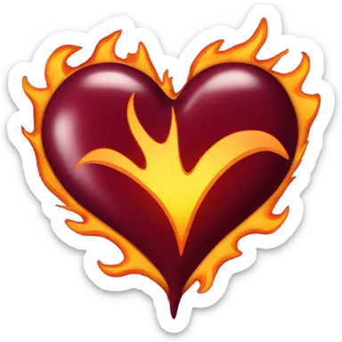 Burgundy heart on fire sticker