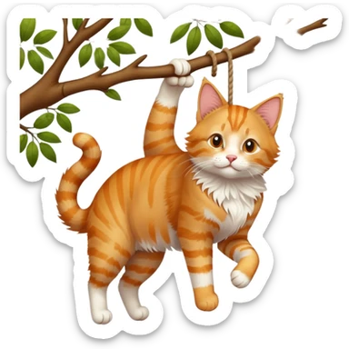 Cat hanging from tree branch with paws sticker