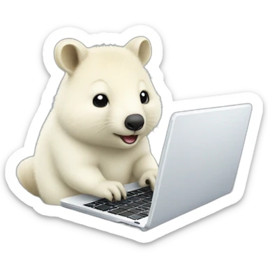 Cute and lovely white quokka using laptop sticker