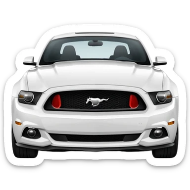 Make a 2013 mustang with a familiar look of an iPhone emoji and make the emoji have a front view of the Mustang and make the Mustang be white sticker