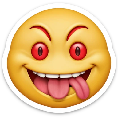Insane smiley face who’s greedy and has red tired eyes evil with tongue out  sticker