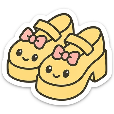 Make the shoes pastel yellow with black and pink accents, kawaii style, no socks, no hearts, transparent background sticker