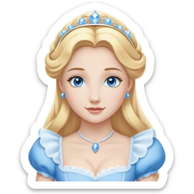 Cinematic Elegant Cinderella Portrait Emoji, Graceful and poised in her classic maid attire, golden locks cascading softly, bright blue eyes full of hope, a gentle glow of kindness and determination, delicate and humble yet undeniably beautiful, evoking the moment before her magical transformation, pure enchantment in her gaze! sticker
