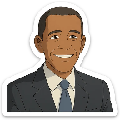 friendly expression portrait of Barack Obama in Ghibli animation style sticker