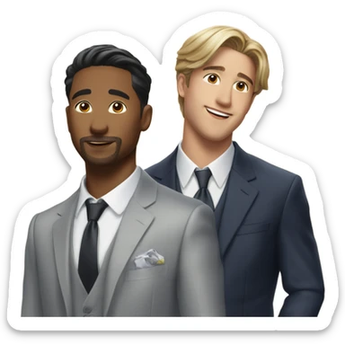 Two rich beautiful man’s are talking about business one looks like JK and another like RM from BTS sticker