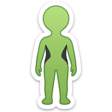 Create a clear rear view of an alien facing away from the viewer in a simple, rounded emoji style with no background. sticker