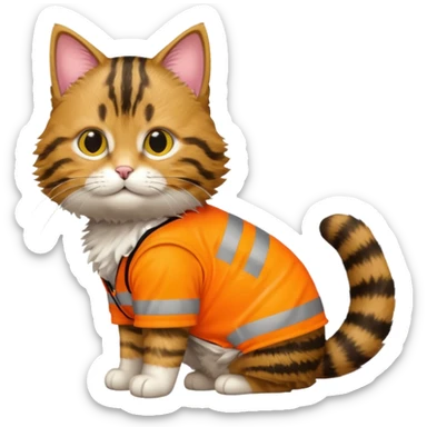tabby cat standing in orange hi-vis clothing facing right sticker