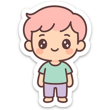 a cute twink, delicate face, casual clothes, friendly look, cartoon style sticker