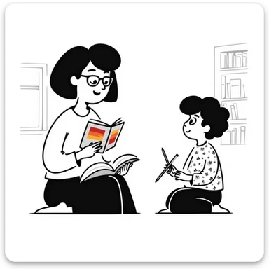 educator or speech therapist with child, who helps child with lessons sticker