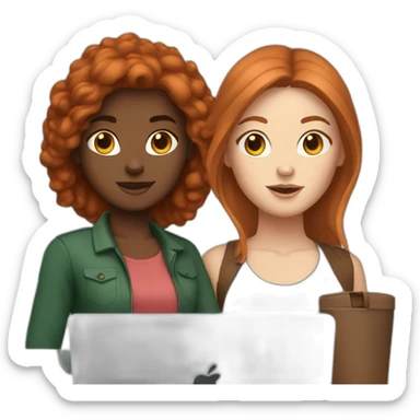 two white girls with brown and red hair with a MacBook sticker