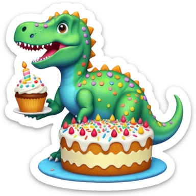 dino eating cake  sticker