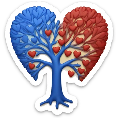 a red and blue heart with tree sticker