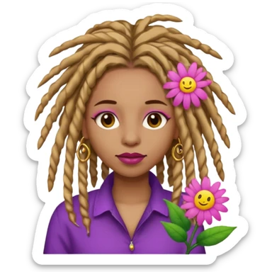 Gold dread locs pink emoji face purple flower in the hair red lipstick light brown face  just the face pink tips on end of locs  sticker