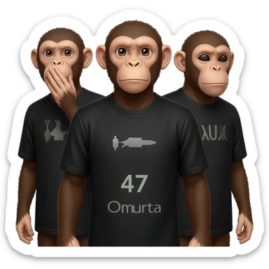 Monkey saying Omerta 47 ! With a black shirt having 3 monkeys one covering his mouth other one  covering his ears and other one covering his eyes sticker