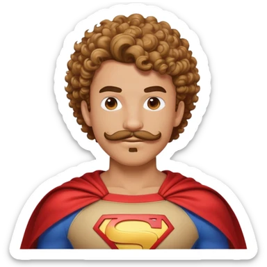 young teenage superhero sidekick with impressive curly mustache, smaller version of beard superhero costume sticker