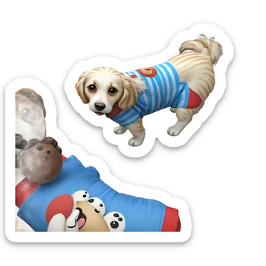 striped dog on wooden floor sticker