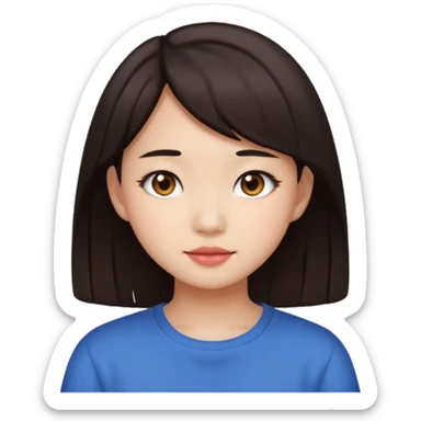 clean girl aesthetic emoji, asian beautiful dark brown hair sticker