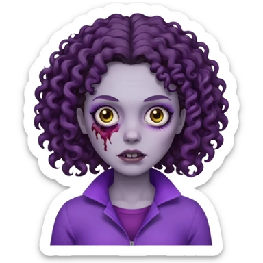 Zombie woman with curly, dark brown hair, purple outfit, and short, flat hair.  sticker