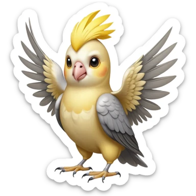adorable-[cockatiel]-realistic-full-body-perched-emoji,-wings-tucked-neatly,-head-tilted-dramatically,-sleek-[yellow and grey]-feathers,-simplified-yet-realistic-focused-features,-highly-detailed,-glowing-with-an-almost-sarcastic-glow sticker