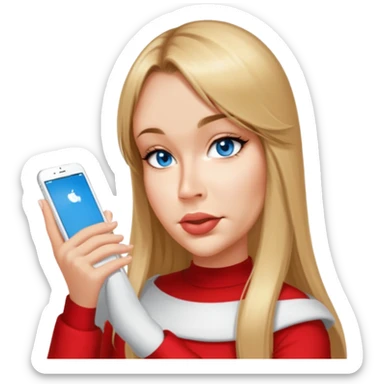 female, wearing red shirt, long mittle-blonde hair with volumnious curtan bangs sticker