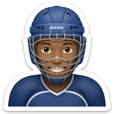  black Hockey player who have  a goalkeeper mask which have small holes sticker