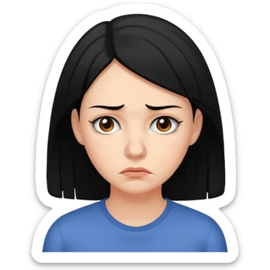 A worried woman, black hair sticker