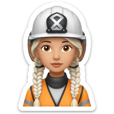 woman with white braided hair in helmet sticker