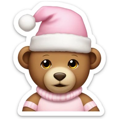 Teddy bear with soft pink Christmas hat  sticker