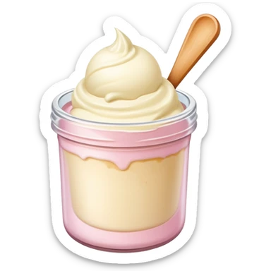 ultra realistic round single scoop of vanilla bean ice cream in light pink short jar sticker