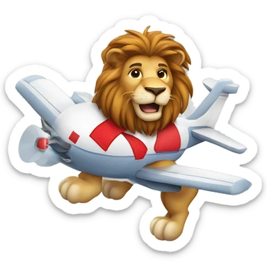 A Lion cartoon character with a big heart on his uniform flying an aircraft sticker