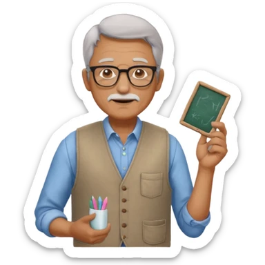 Male Teacher – older man, vest over shirt, glasses, chalk in one hand. sticker