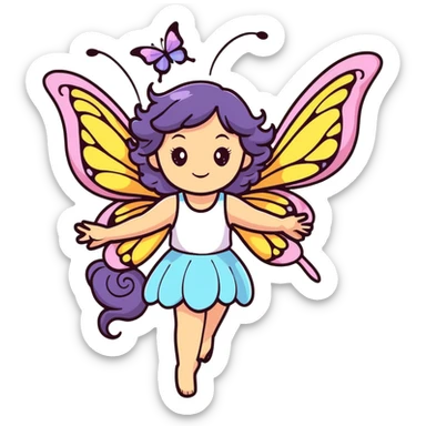 Whimsical fairy girl with butterfly wings, flowing hair, and enchanted aura sticker
