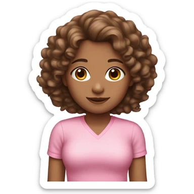 Girl with curly brown hair wearing pink sticker