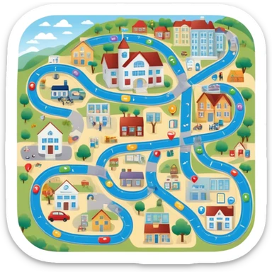 Design Game Board called Journey of Type 1 diabetes and Aging.  Subtext: Aging with Type 1 Diabetes, large enough to read for seniors, 6 landing spots (hospital, home, assisted living, health issues, coping, stories) sticker