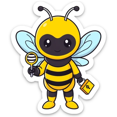 bee in a bee costume with keys in her hands  sticker