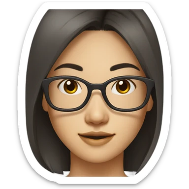 26 year old asian woman with mid length dark hair and brown rectangle glasses sticker