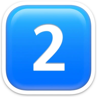 "3D premium,3D rounded-square icon in strong bleu with a beveled edge, bold serif white letter '2'centered, strong specular highlights, inner glow, 1024x1024, png" sticker