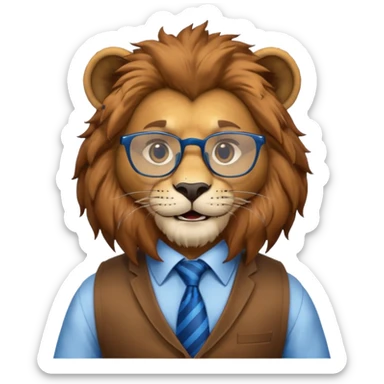 a lion wearing glasses in vest and have blue tie sticker