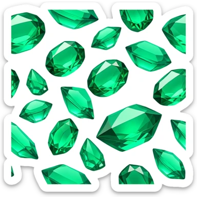 Cinematic Realistic Emerald Emoji, Deep and lush, with a vibrant green hue that catches light, creating a brilliant, sparkling effect across its polished surface. The facets of the gem catch the light in rich, deep reflections, radiating a sense of luxury and nature. Soft glowing outline, capturing the essence of natural beauty and timeless elegance in a vivid emerald. sticker