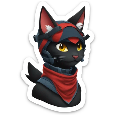 Edgy Shy Anthro Samurai cool pretty dark Litten-Pokémon-cat-fursona-animal techwear bandana sticker