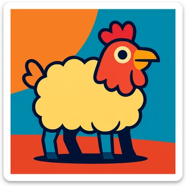 modern illustration of an animal with the body of a sheep and the head of a chicken sticker