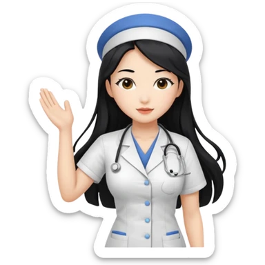 Beautiful Asian nurse with large breasts with long black hair sexy pose nsfw sticker