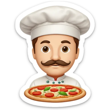 Italian pizza with chef hat and mustache sticker