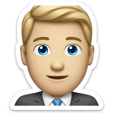 caucasian man with blue eyes wearing suit typing on a MacBook sticker