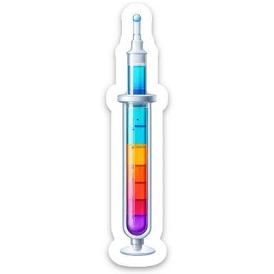 Medical syringe with colorful liquid inside sticker