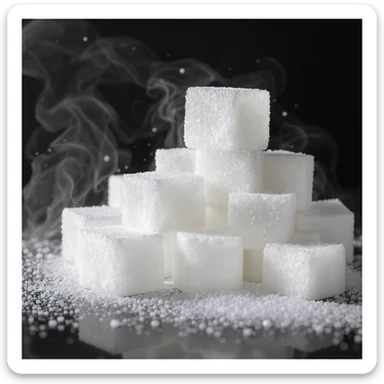 realistic white sugar cubes, stacked and scattered, soft shadows sticker