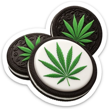 black and white oreo cookies with cannabis leaf sticker
